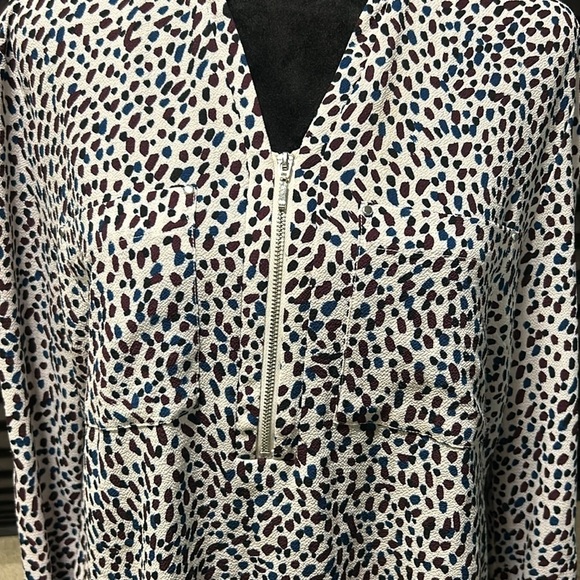 GNW Women’s Collarless 1/2 Zip Long Sleeve Multi Colored Speckled Blouse Medium - Picture 6 of 9